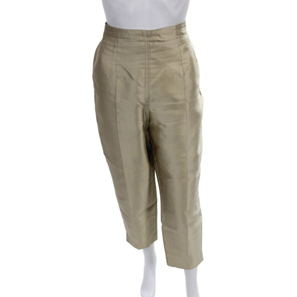 Escada Margaretha Ley Women Cropped Silk Pants Gold Zip Size 42